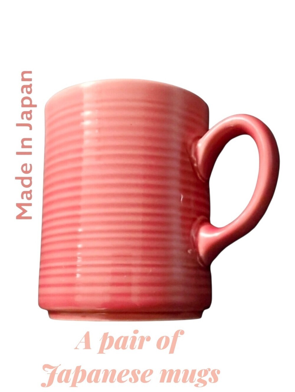 2 JAPANESE PINK Mauve Ombre horizontal lined mug cup mugs cups